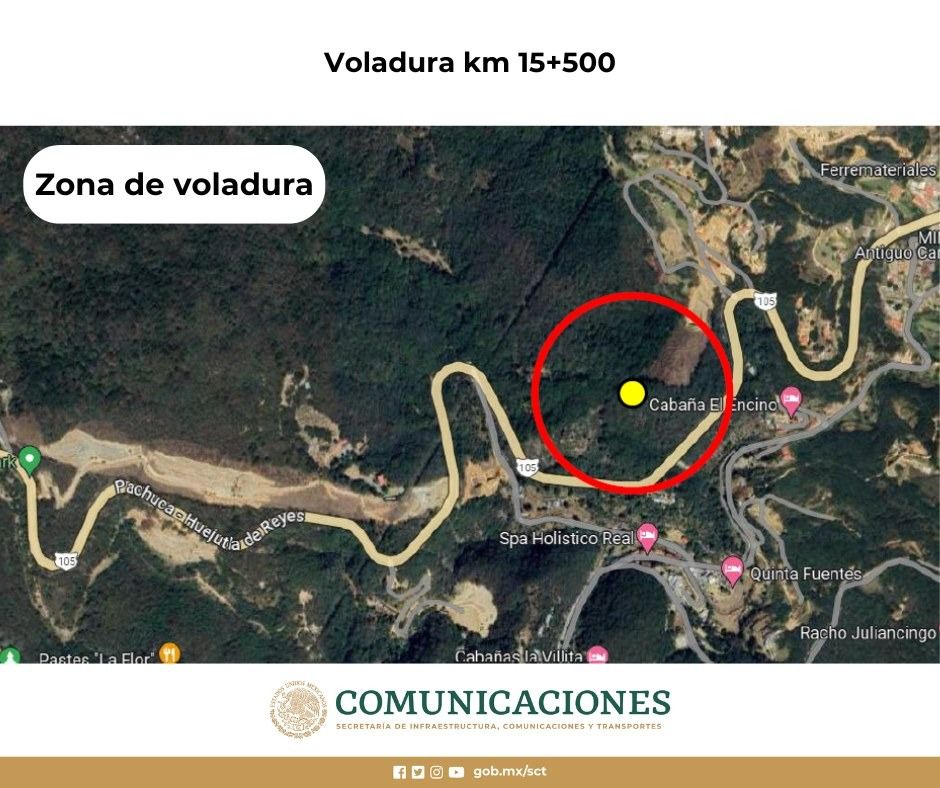 Voladura en Tramo Real del Monte-Entronque Huasca para 30 de Abril