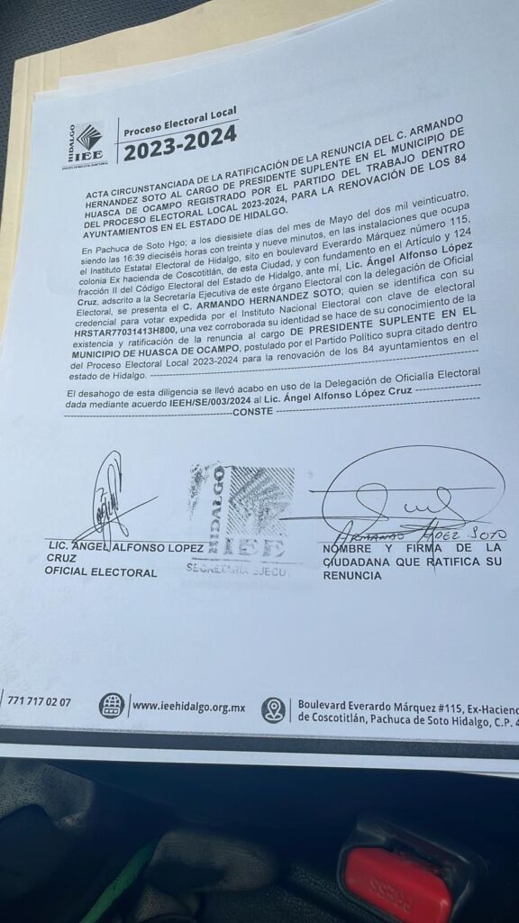 Duro golpe al PT; renunció candidato a alcaldía de Huasca